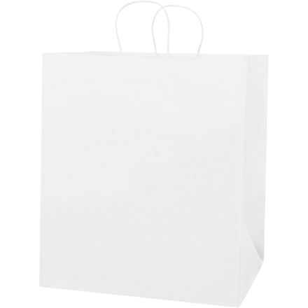 14 <span class='fraction'>1/2</span> x 9 x 16 <span class='fraction'>1/4</span>" White Paper Shopping Bags