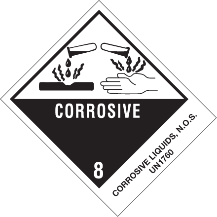 4 x 4 <span class='fraction'>3/4</span>" - "Corrosive Liquids, N.O.S." Labels